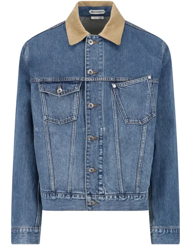 Contrast Corduroy Collar Denim Jacket