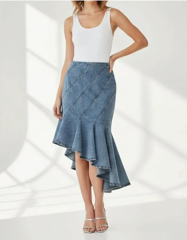 Cascade Ruffle Denim Skirt