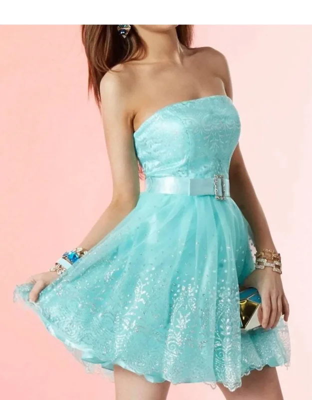 Floral Lace Strapless A-line Short Dress