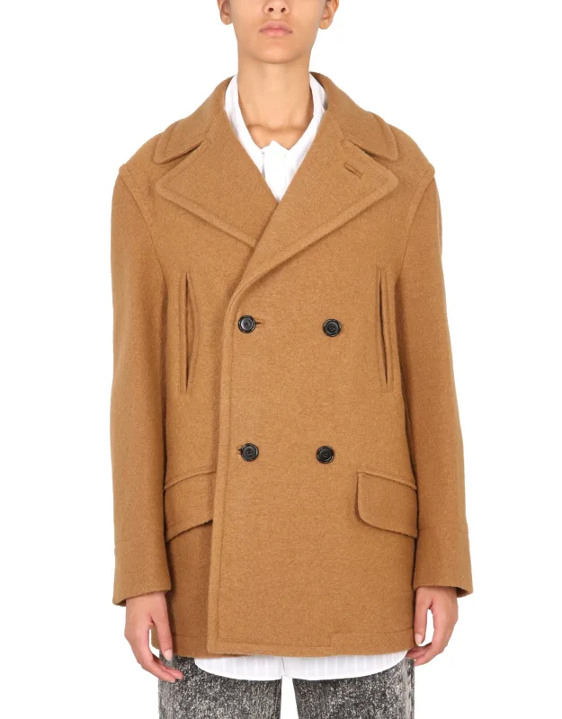 Double-breasted Coat With Mirror Lapels And Button Closure
