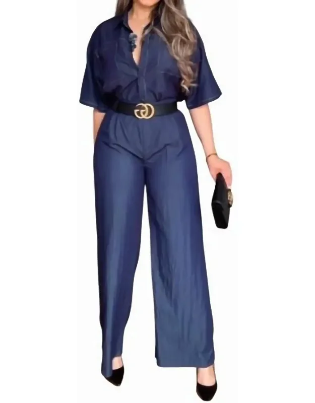 Wide-leg Jumpsuit Set With Belted Waist