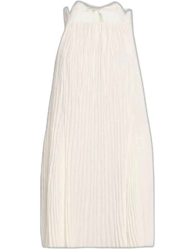 Pleated A-line Halter Dress With Pockets