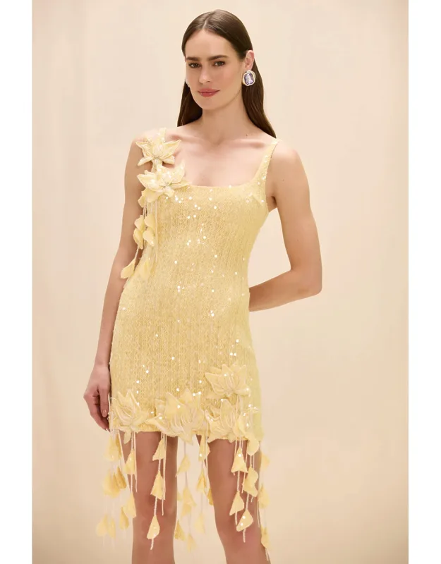 Iara Crochet Dress With Embroidered Sequins And Floral Fringes