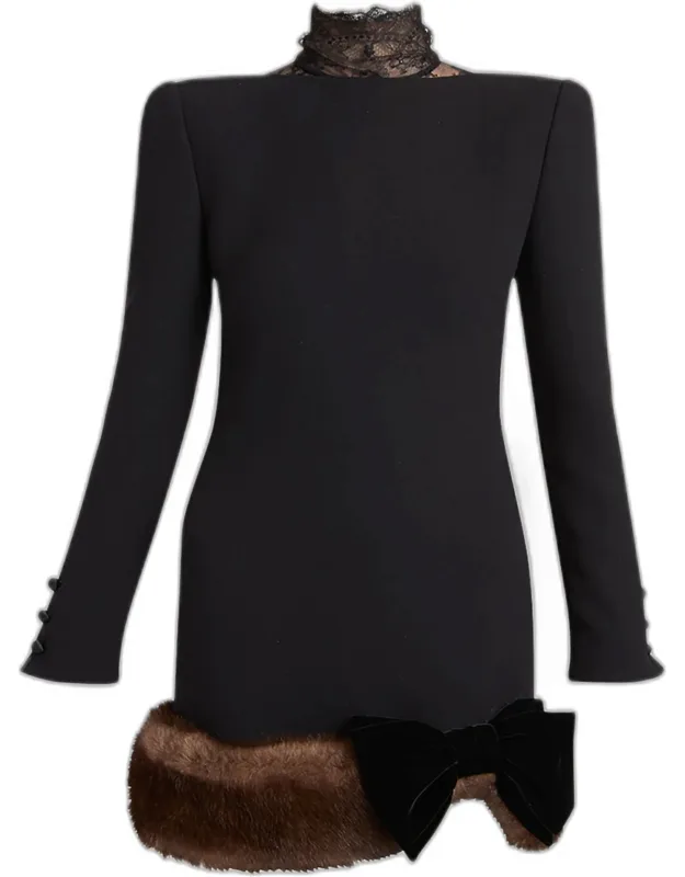Shearling-trim Mini Dress