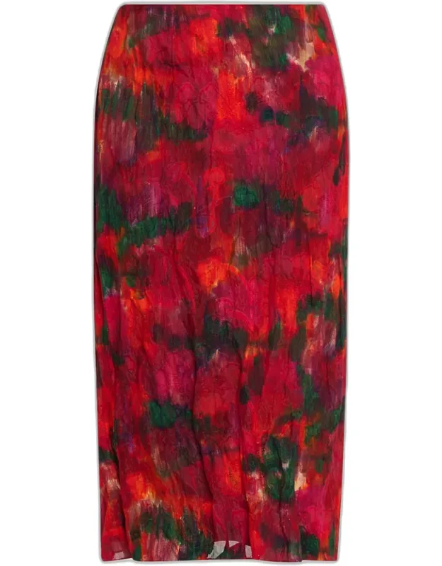 Abstract-print Crinkled Cotton Midi Skirt