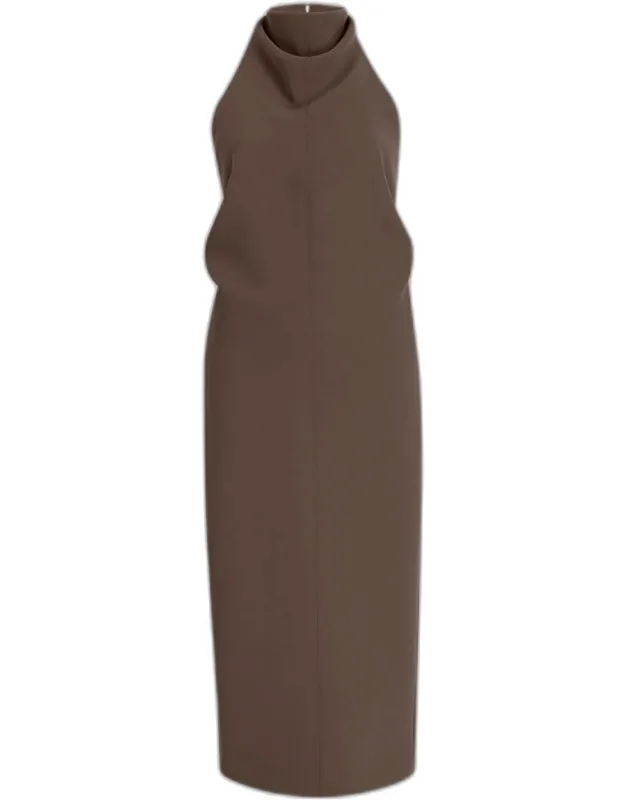 Draped Halter Backless Midi Dress