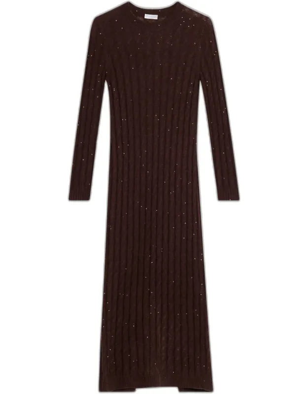 Mohair Pailette Cable Knit Maxi Sweater Dress