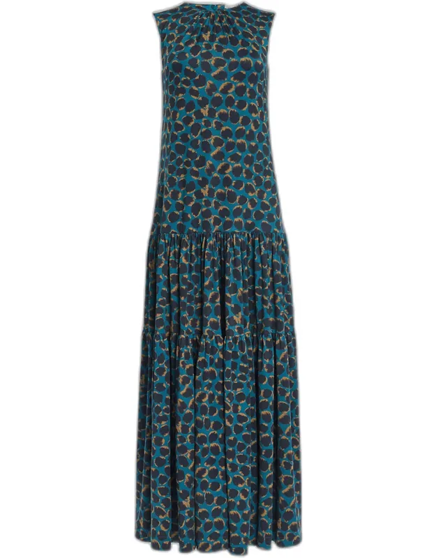 Spotted Jersey Tiered Maxi Dress