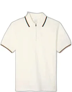 Cotton 'signature Stripe' Trim Zip Polo Shirt