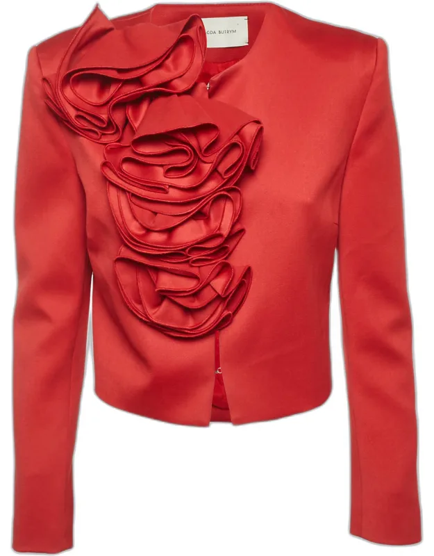 Floral Applique Detail Wool Cropped Jacket