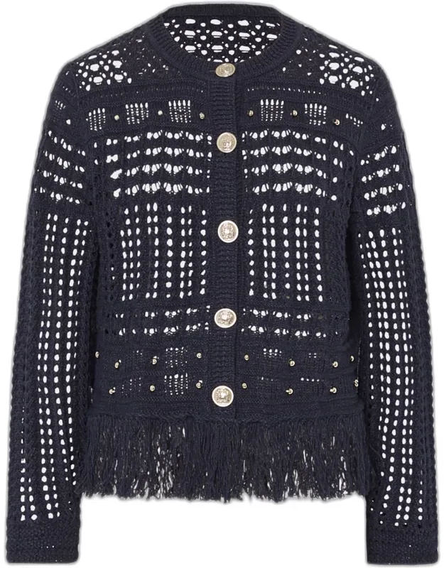 Fringed Open-knit Cardigan