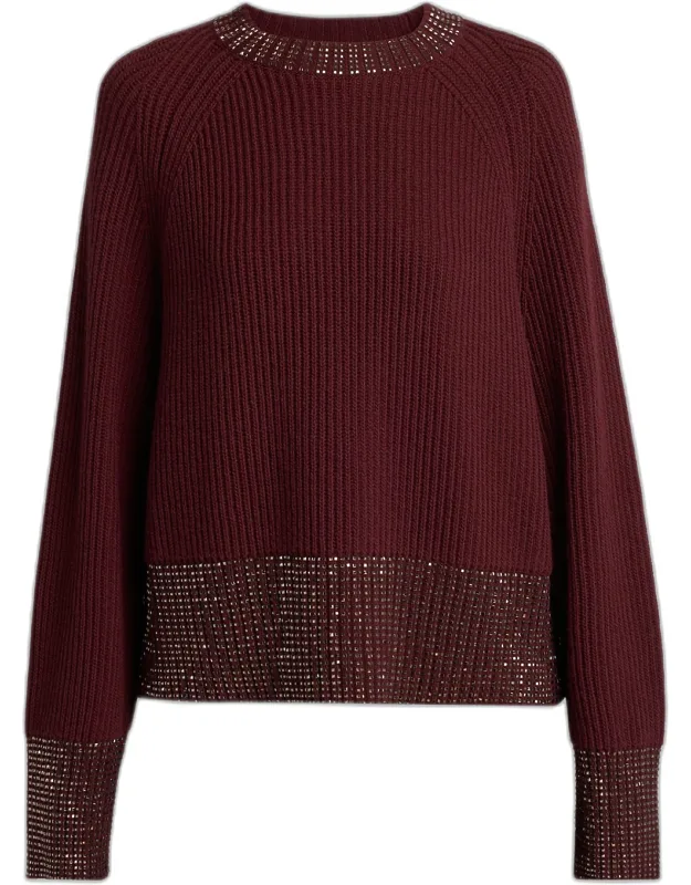 Rhinestone Ribbed Wool Sweater