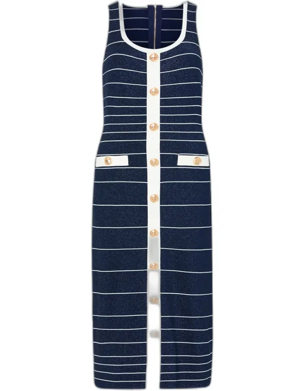 Striped Shimmer Knit Bodycon Midi Dress