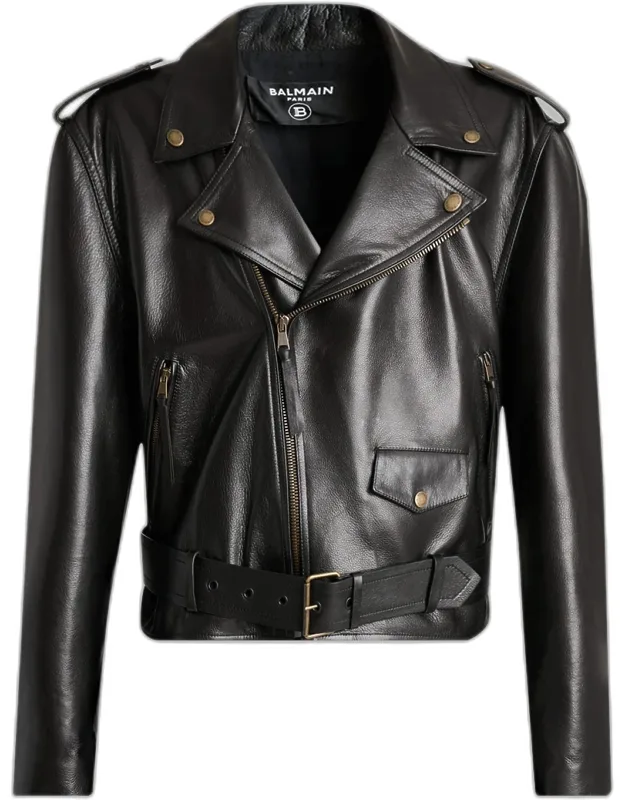 Cowskin Belted Biker Jacket