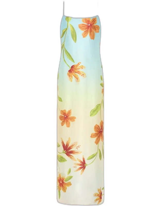 Floral-print Satin Column Maxi Dress