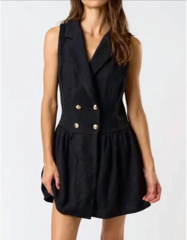 Boucle Tweed Collared Button Mini Dress