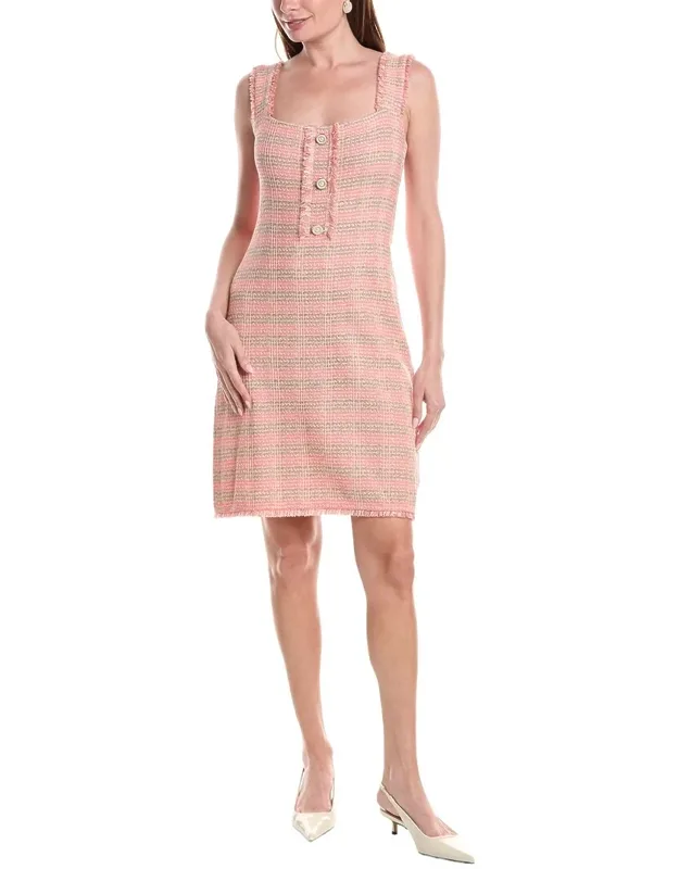 Fringe Trim Tweed Knit Mini Dress