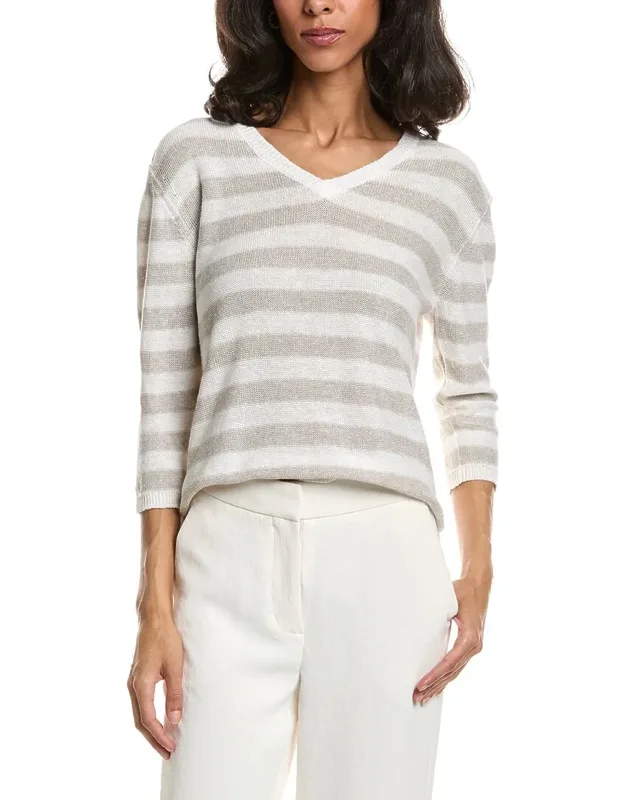 Beach Stripe V-neck Linen Sweater