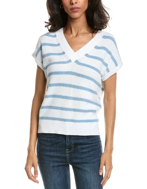 Stripe Cap Sleeve V-neck Sweater