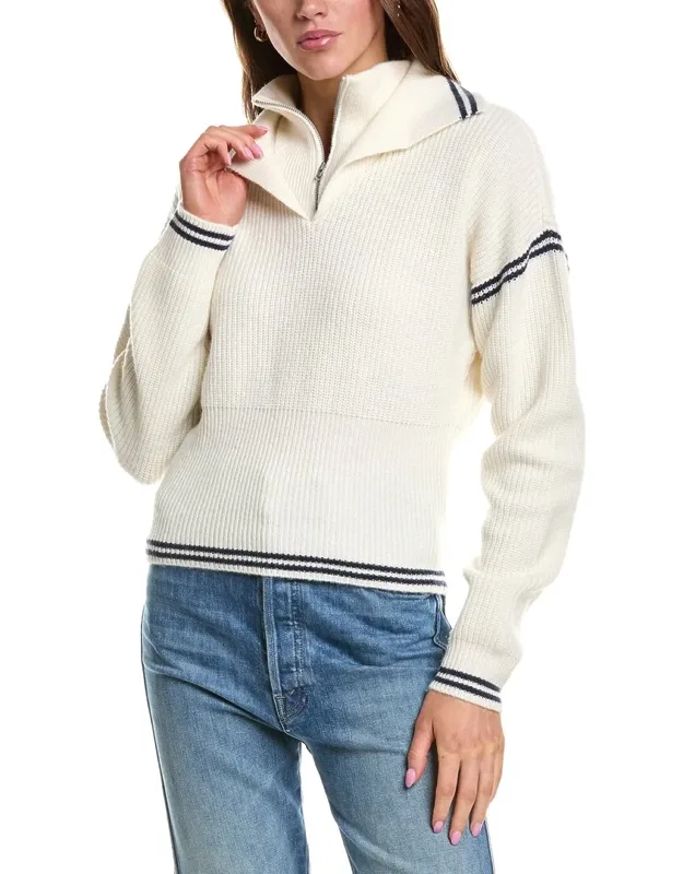 Double Collar 1/4-zip Wool-blend Pullover