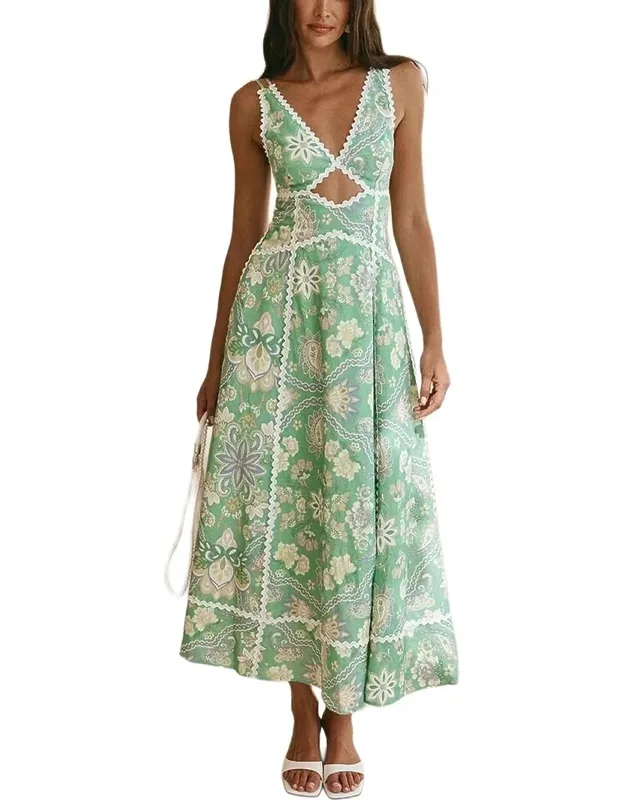 Amina Glam Maxi Dress - 42in From Shoulder To Hem, 70% Linen, 30% Polyester