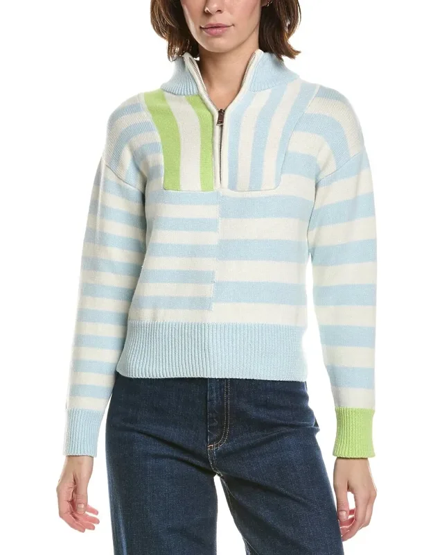 Mix Stripe 1/2-zip Cashmere-blend Pullover