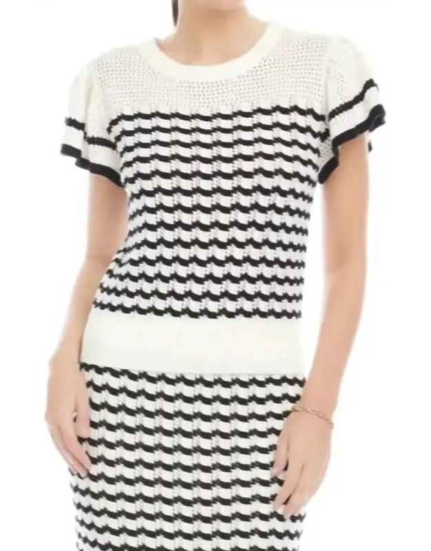 Stripe Pointelle Cotton Blend Sweater