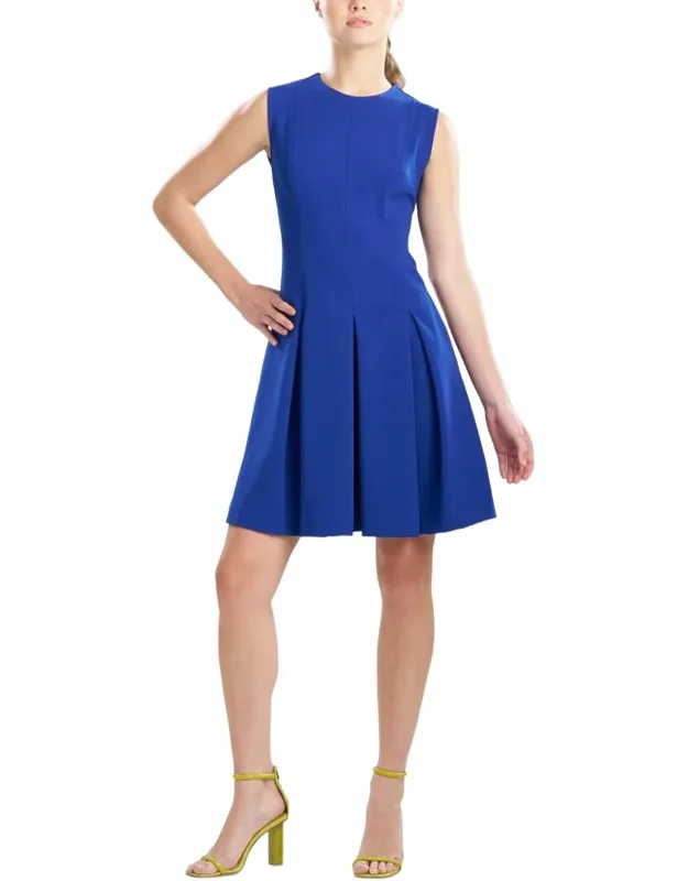 Solid Knit Crepe Sleeveless Pleated Dress