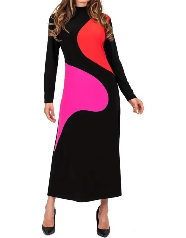 Color Block Dots Maxi Sheath Dress