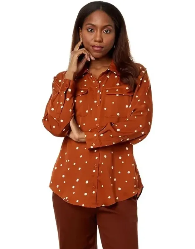 Shirt With Brown Polka Dots, Woven, Button-up