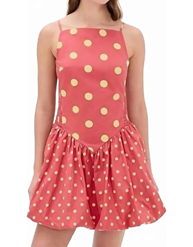 Misty Mini Dress In Combo With Polka Dot Pattern And Smocking Details