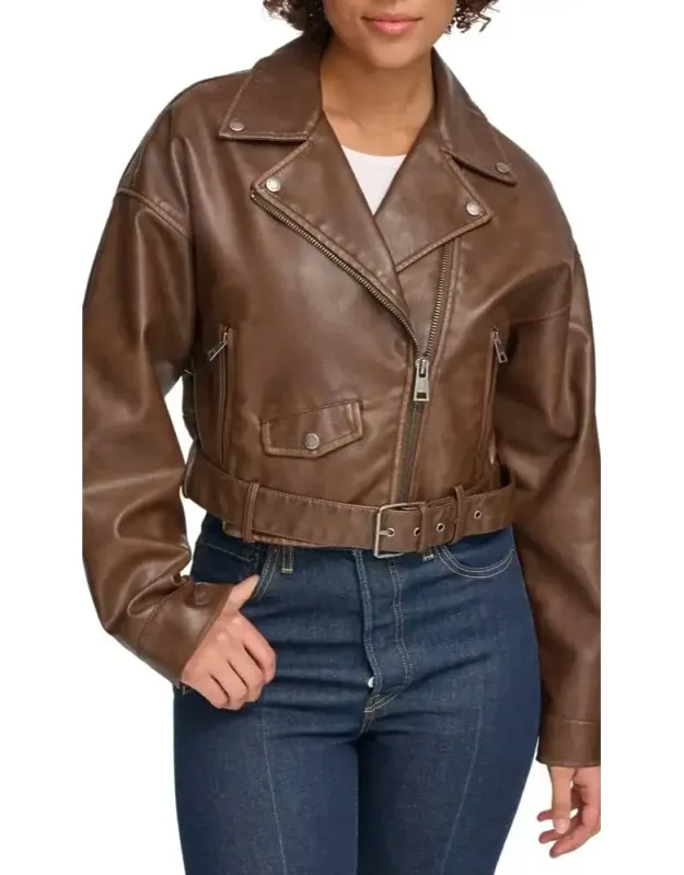Belted Crop Moto Jacket
