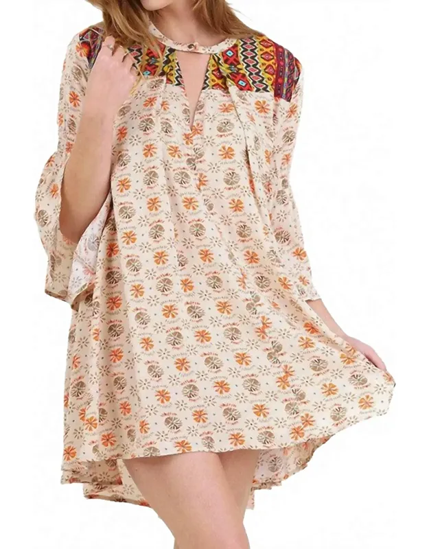 Floral Keyhole Bell Sleeve Dress
