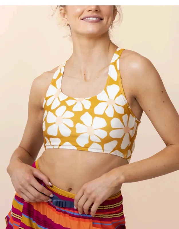 Cross Up Top Solis Daisy Print Scoop Neck Crop Swimwear