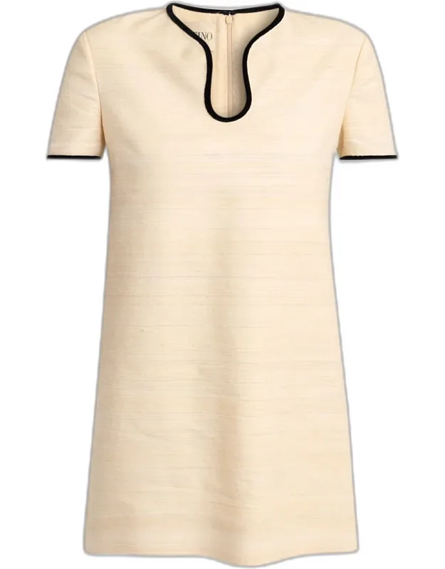 Woven Silk Short-sleeve Mini Dress