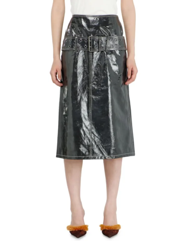 Patent-leather Midi Skirt With Belt
