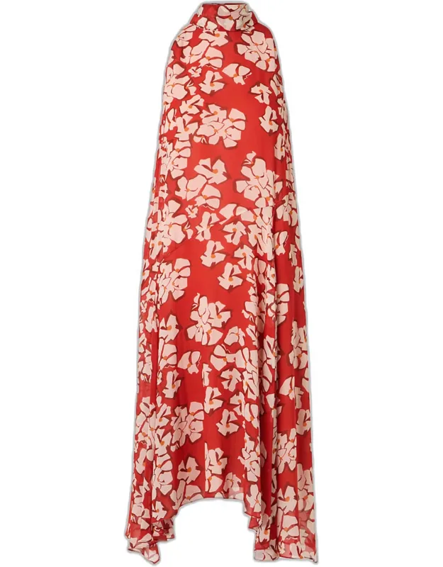 Mock-neck Floral Print Midi Dress