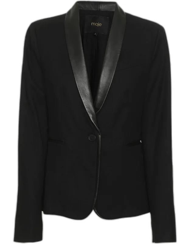 Wool Blend And Lambskin Leather Single Breasted Blazer