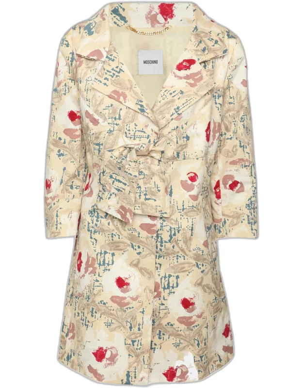 Printed Coated Bow Short Coat