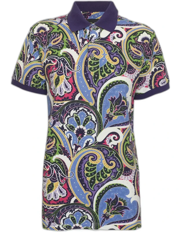 Multicolor Paisley Printed Cotton Pique Polo T-shirt