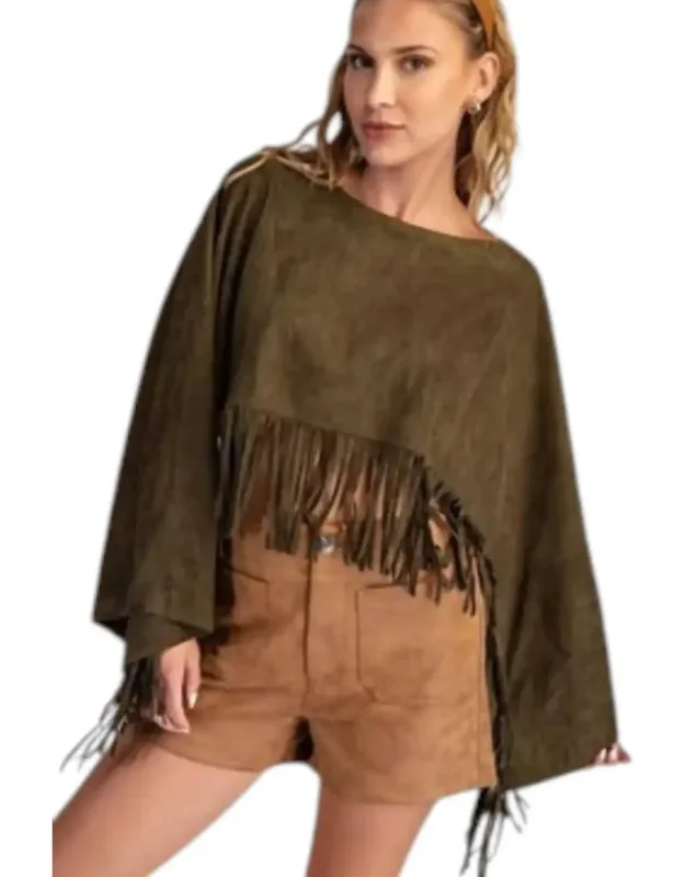 Prairie Wind Faux Suede Fringe Cape