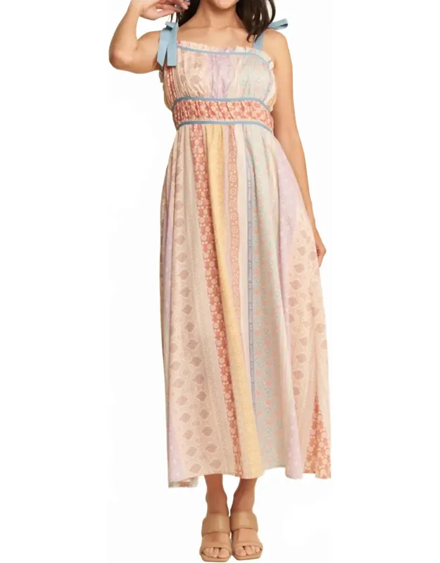 Ruffle Trim Striped Midi Dress