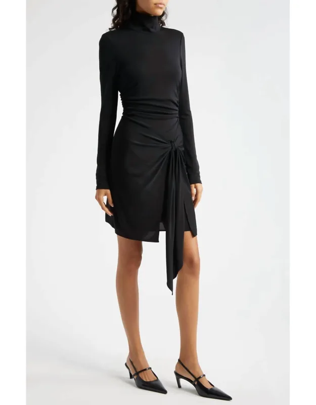 Stretch Turtleneck Faux Wrap Dress