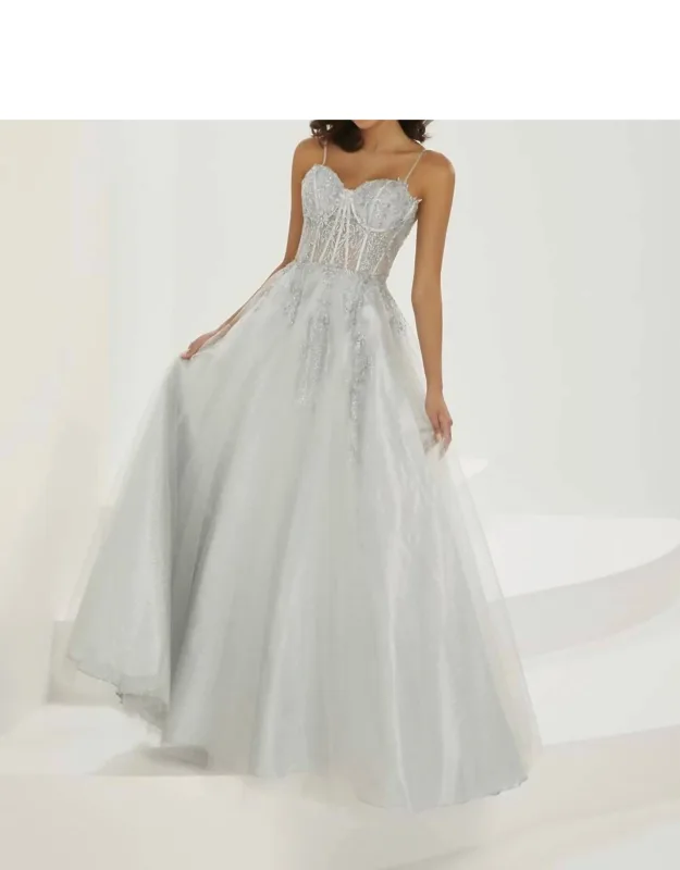 Prom Dress In Textured A-line And Delicate Spaghetti Straps