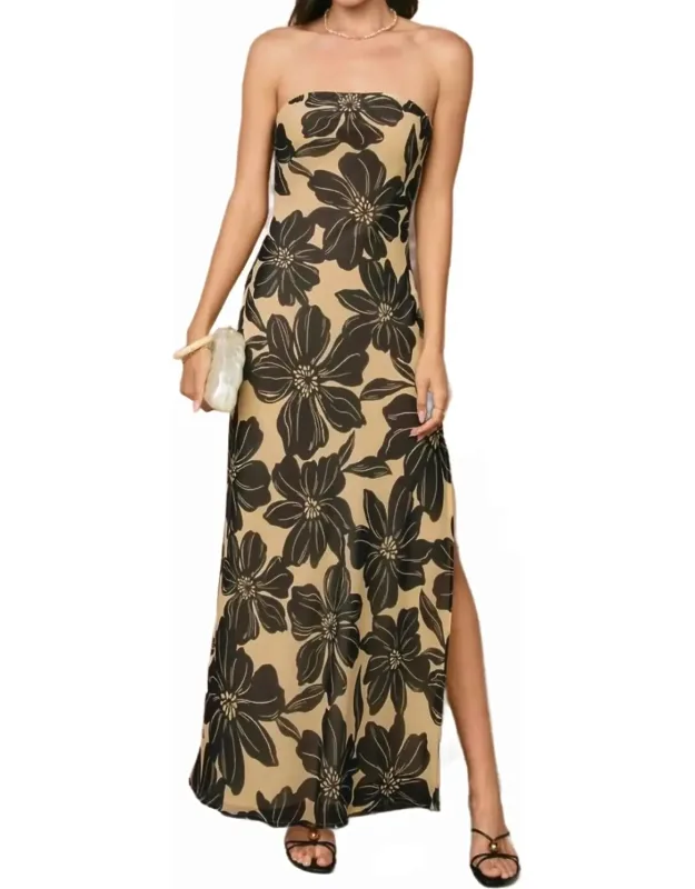 Linen Strapless Tie Back Maxi Dress