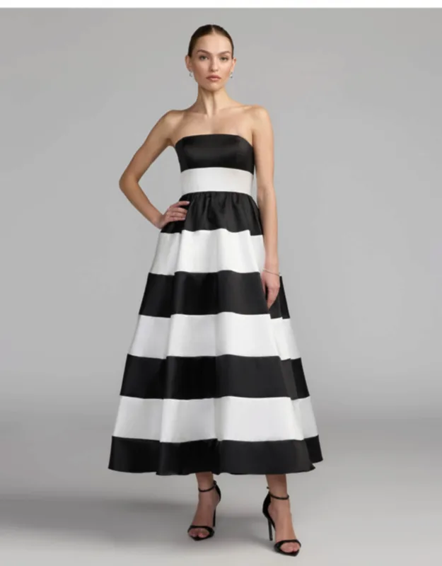 Striped Strapless Mikado Midi Dress