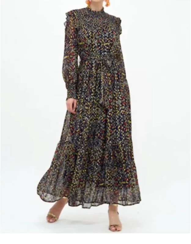Mini Dot Smocked Neck Maxi Dress