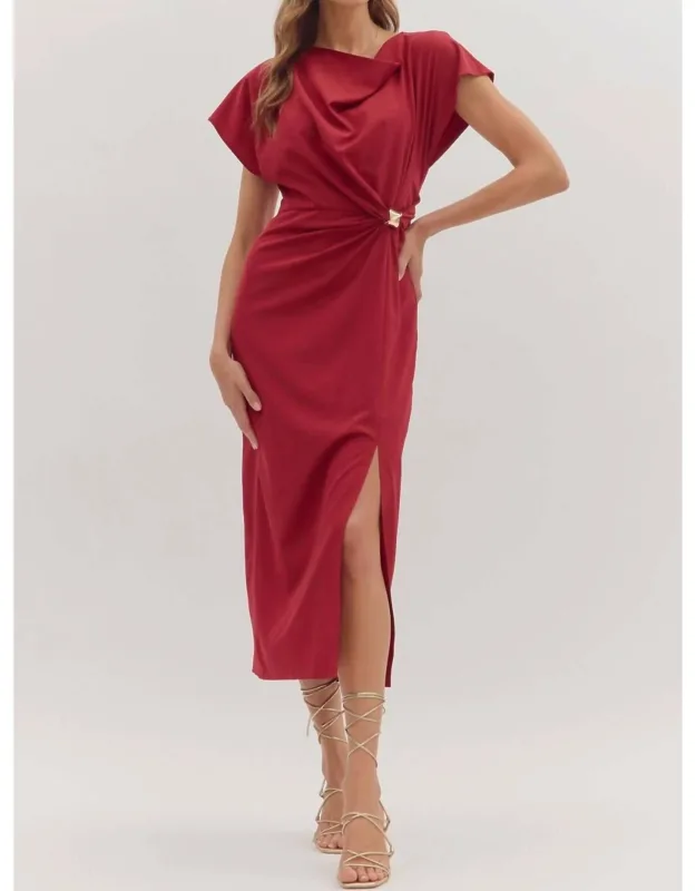 Scarlett Nights Midi Dress - Cap Sleeves, Cowl Neckline