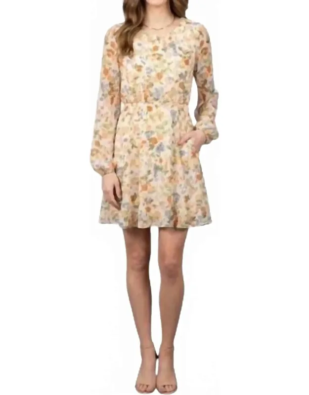 Round Neck Floral Long Sleeve Mini Dress