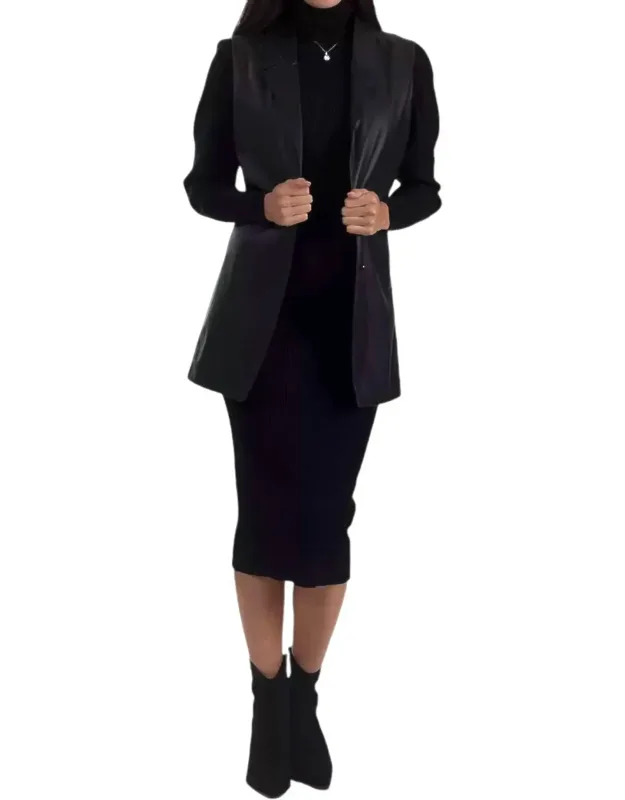 Faux Leather Sleeveless Blazer